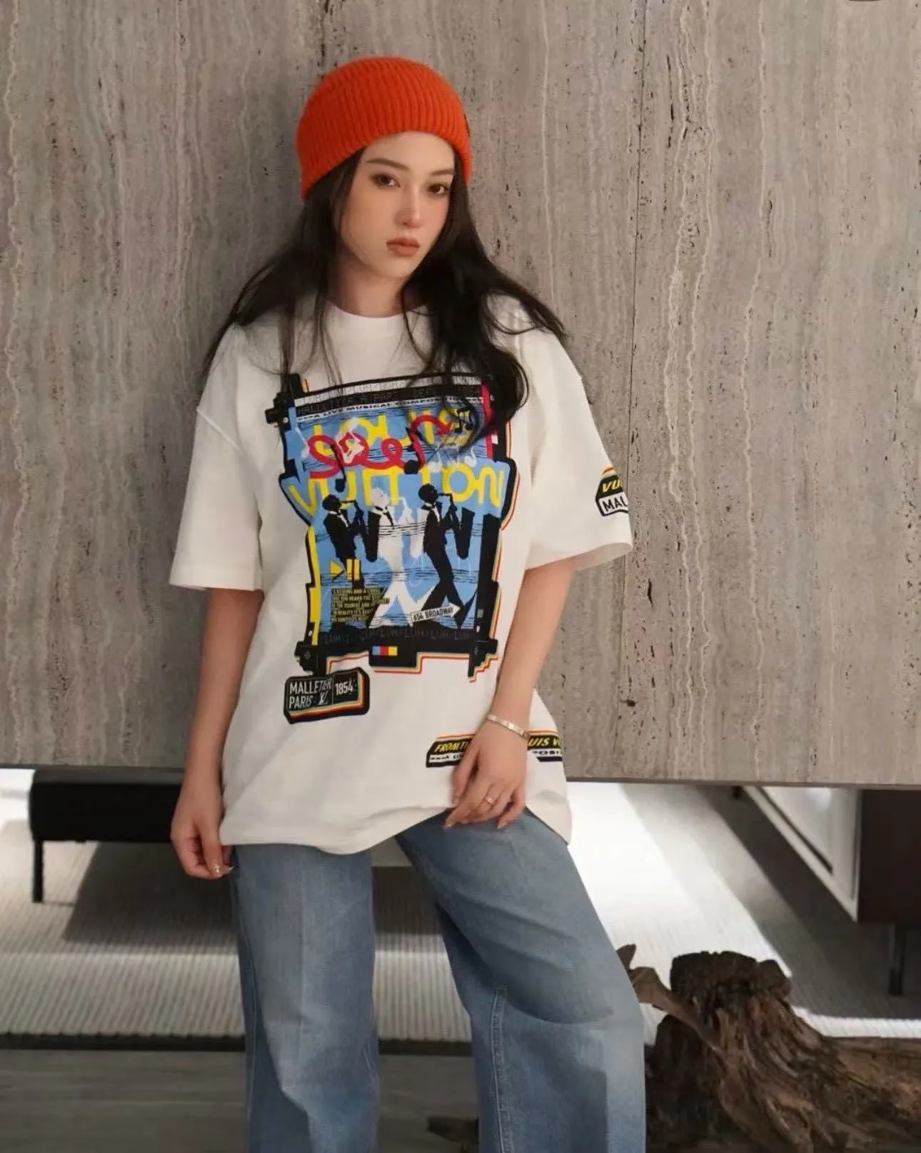 Louis Vuitton/Louis Vuitton front and back musician direct-print printed short-sleeves